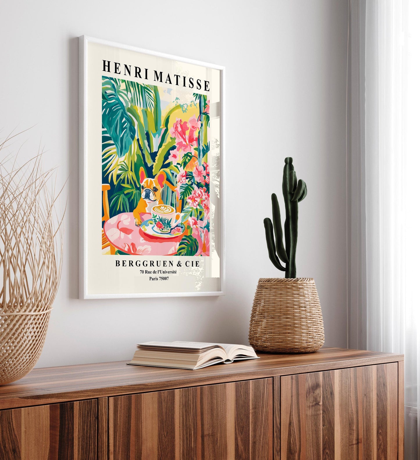 French Bulldog Drinking Coffee: Matisse Style Kitchen Print