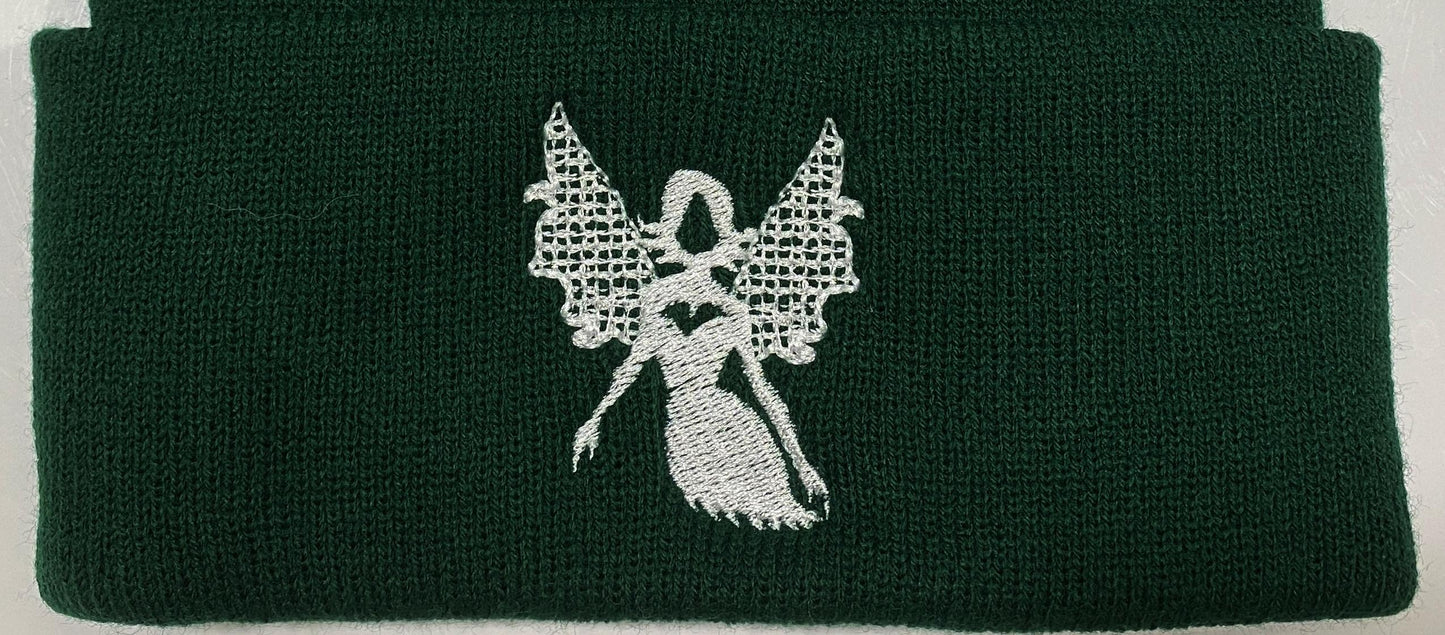 DARK FAIRY Beanie, Embroidered Winter hat, Nature Themed Cool Trendy Street Wear Design Comfy Cold Weather Wear, Great Gift Present for Teen