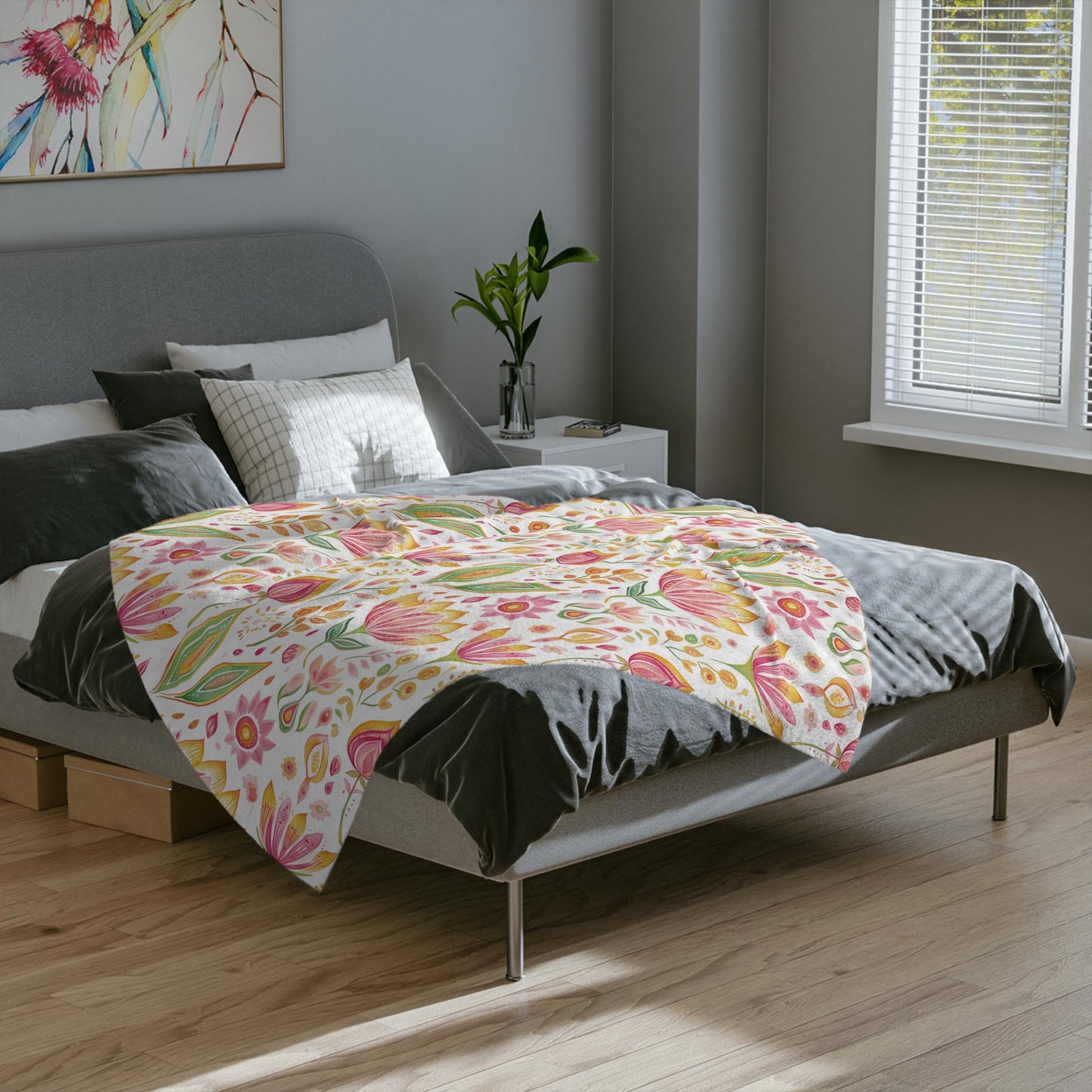 Retro Floral Blanket Boho Floral Fleece Throw Flower Lovers Gift Wildflower Bedding Botanical Lap Blanket Flower Lovers Christmas Gift Ideas