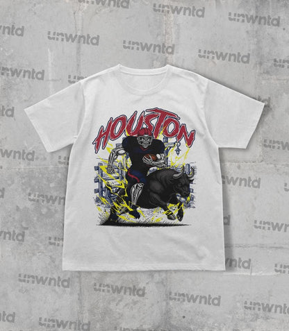 Houston Football Shirt - Graphic Tees - Skeleton Shirt - Merch Tee - Gift Shirt - Bootleg Shirt - Skeleton Football Shirt - Texans