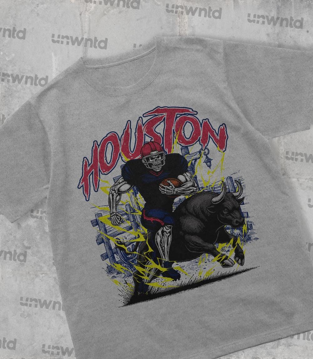 Houston Football Shirt - Graphic Tees - Skeleton Shirt - Merch Tee - Gift Shirt - Bootleg Shirt - Skeleton Football Shirt - Texans
