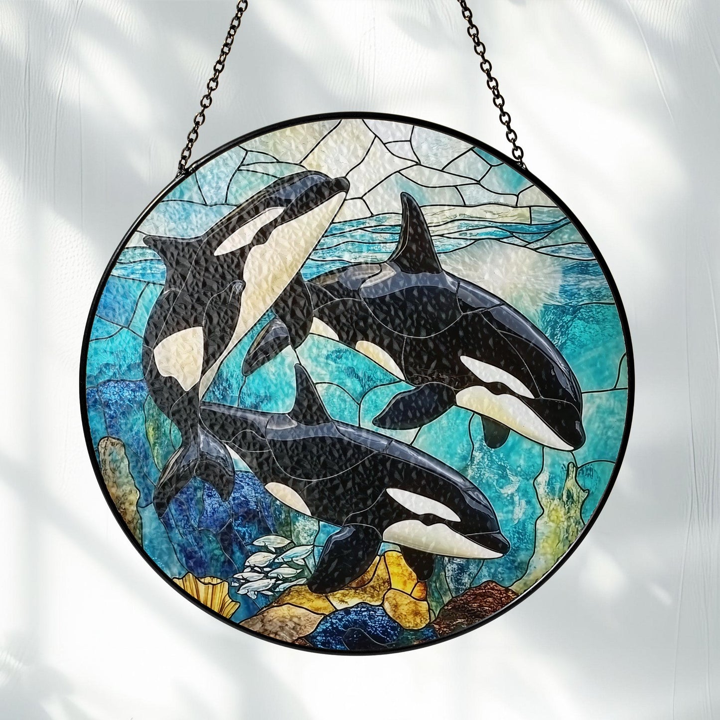 Orca Stained Glass Suncatcher, Killer Whale Suncatcher Ornament, Whale Wall Art Decor, Ocean Lovers Gift, New House Gift, Animal Lover Gift