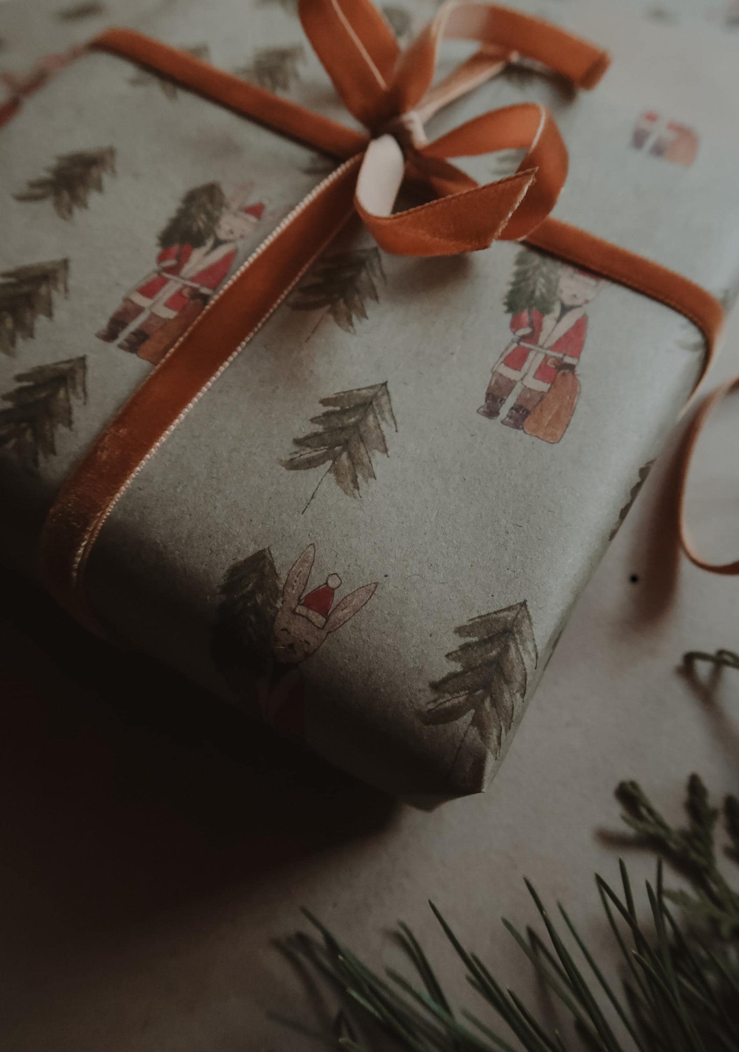 Bunny with a tree Wrapping paper, Christmas Gift Wrap, Green Christmas Wrap, recycled Christmas Gift Warp, Xmas Wrapping paper, gift
