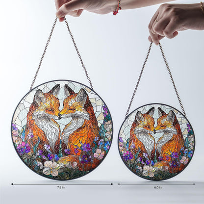 Fox Couple Stained Glass SunCatcher, Fox Lovers Gift, Couple Gift, Wedding Gift, Fox Suncatcher Ornament, Farmhouse decor, Glass Animals Art