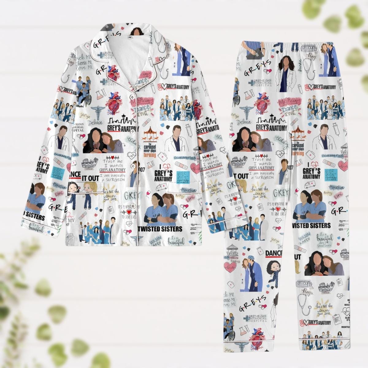 Greys Anatomy Pajamas, Meredith Grey Pj Set, Women Nursing Pajamas Set, Tv Series Christmas Pjs, Pajamas For Holiday Party, Xmas Gift