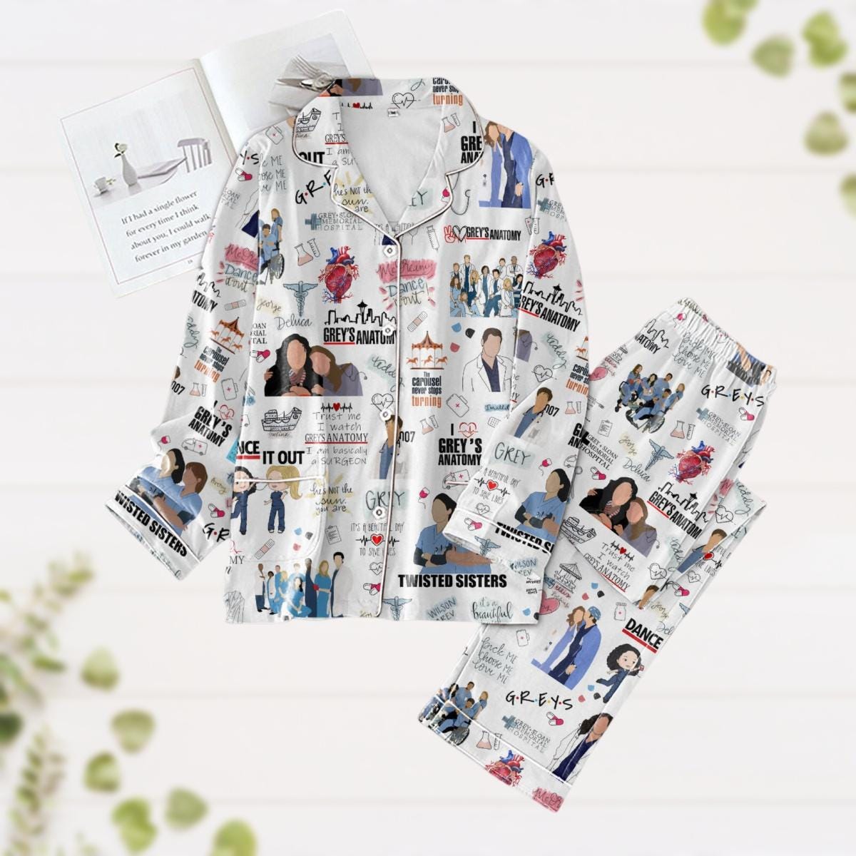 Greys Anatomy Pajamas, Meredith Grey Pj Set, Women Nursing Pajamas Set, Tv Series Christmas Pjs, Pajamas For Holiday Party, Xmas Gift