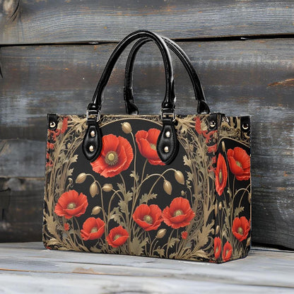 Golden Poppies Crossbody Bag - Floral Vegan Leather Designer Purse, Unique Gift for Women
