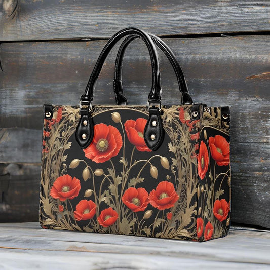 Golden Poppies Crossbody Bag - Floral Vegan Leather Designer Purse, Unique Gift for Women