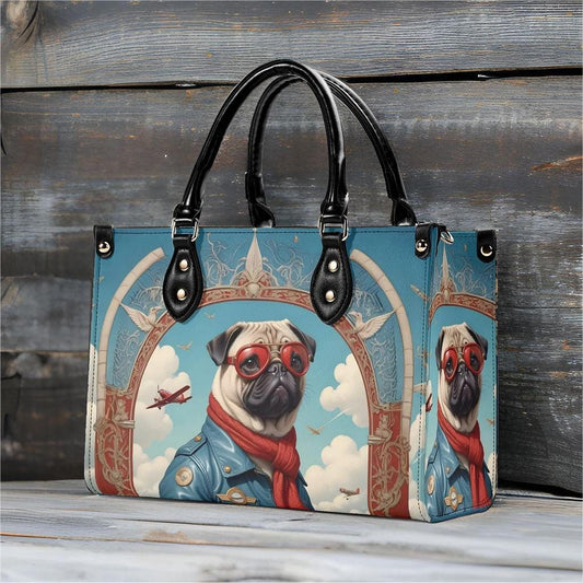 Pug Dog in Aviator Outfit Bag Cute Crossbody Bag Unique Purse Cute Purse, Luxury Bag Vegan Leather Bags Printed Designer Bag