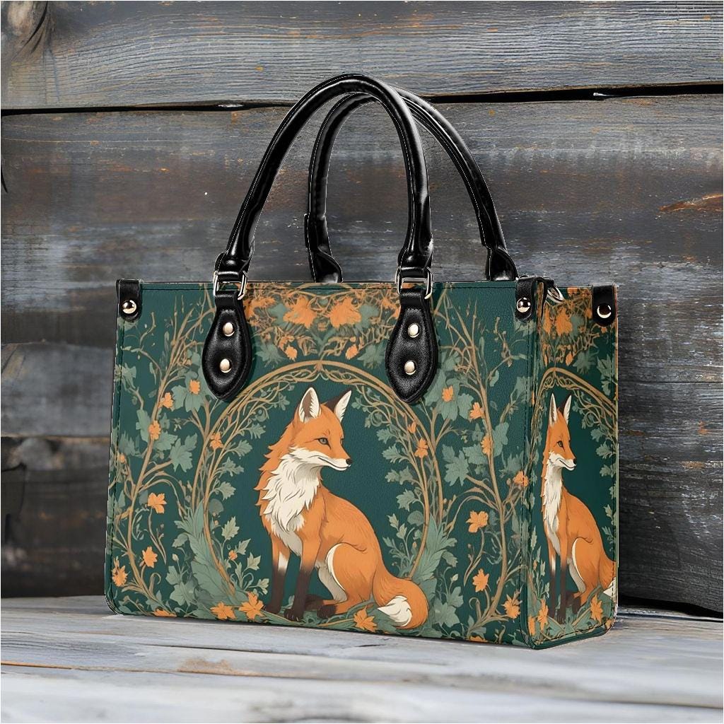 Enchanted Fox Crossbody Bag - Nature-Inspired Vegan Leather Designer Purse, Unique Gift for Women