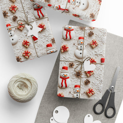 Christmas Snowman Wrapping Paper - Holiday Gift Wrap for Presents, Festive Gift Packaging, Xmas Wrapping Sheets, Winter Snowman Gift Wrap,