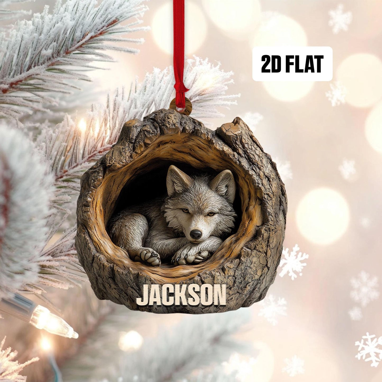 Personalized Wolf 2D Flat Ornament, Wolf Rearview Mirror Car Accessories, Wolf Christmas Ornament, Wolf Ornament,Holiday Gift for Wolf Lover