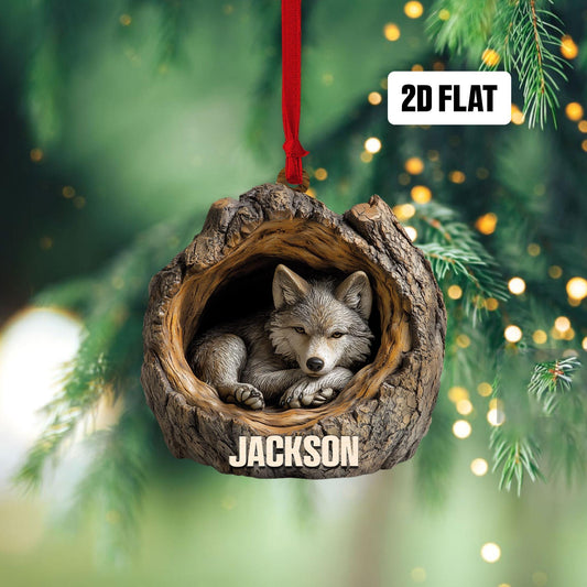 Personalized Wolf 2D Flat Ornament, Wolf Rearview Mirror Car Accessories, Wolf Christmas Ornament, Wolf Ornament,Holiday Gift for Wolf Lover