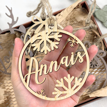 Personalized Wood Christmas Ornament: Laser Cut Name Bauble