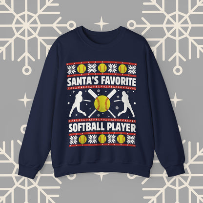 Christmas Softball Sweatshirt, Santa's Favorite Softball Player Ugly Christmas , Holiday Sports Pullover, Softball Gifts
