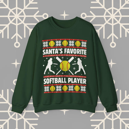 Christmas Softball Sweatshirt, Santa's Favorite Softball Player Ugly Christmas , Holiday Sports Pullover, Softball Gifts