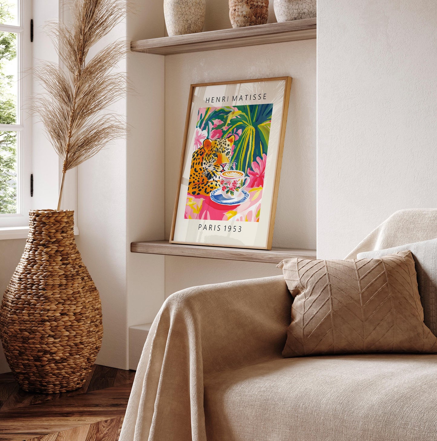 Leopard Drinking Coffee Art Print: Henri Matisse Style Kitchen Decor