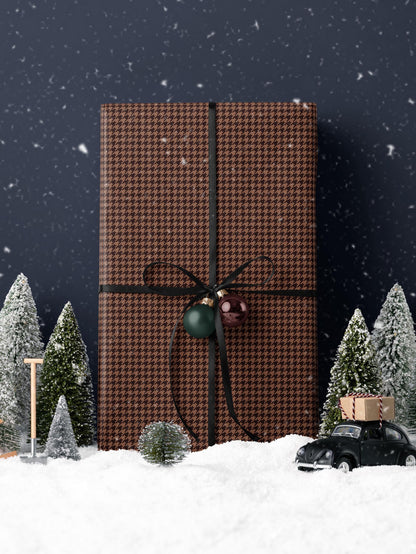 Brown Houndstooth Gift Wrap Birthday Wrapping Paper Idea  Baby Shower Gift Wrap Chic Wrapping Paper Roll Moody Christmas Gift Wrap Idea