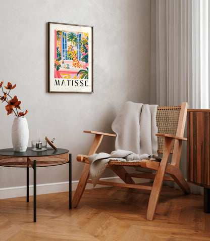 Giraffe in Bathtub Print: Funny Matisse Style Bathroom Art
