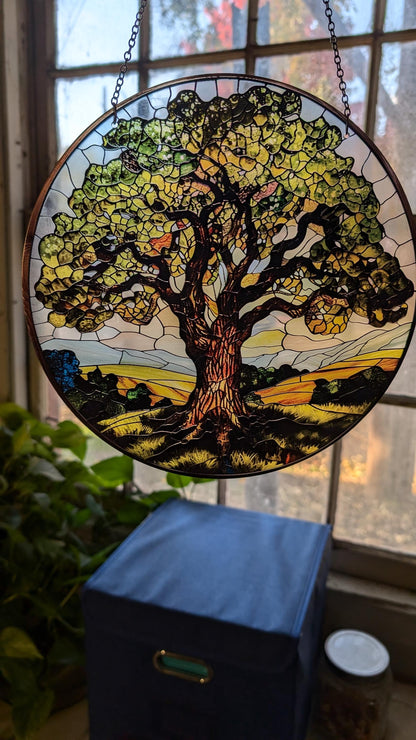 Mighty Oak: Stained Glass Style Window Hanging