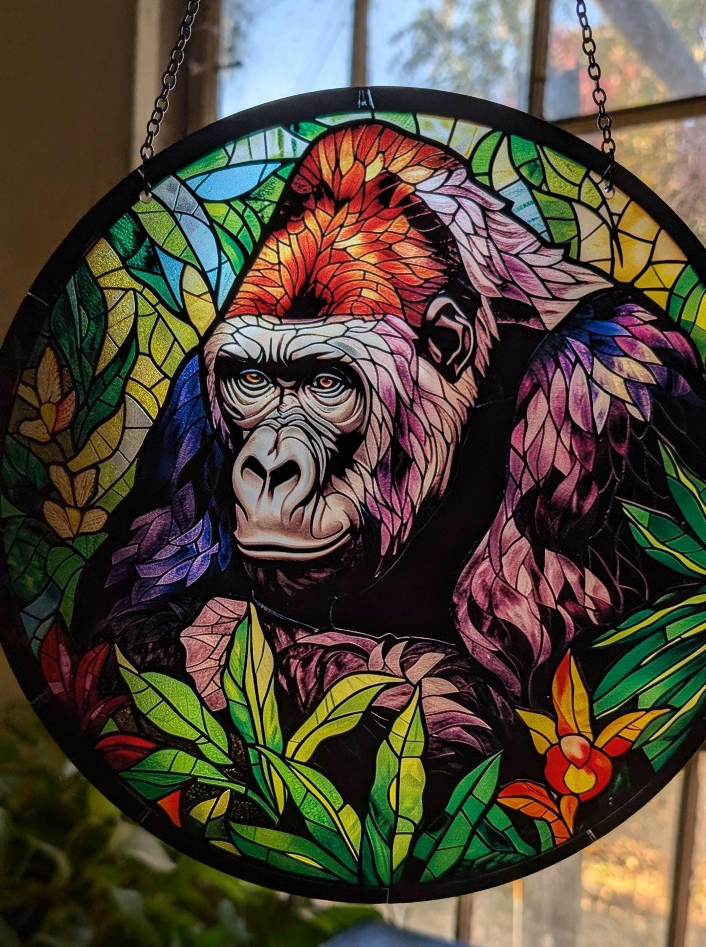 Silverback Gorilla: Stained Glass Style Window Hanging