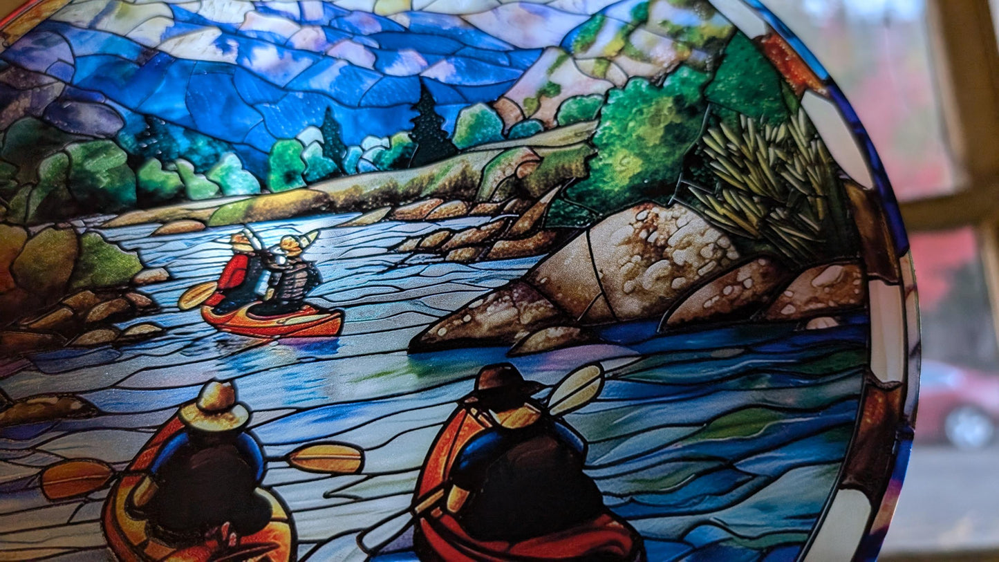 Lazy River Kayaking: Stained Glass Style Window Hanging
