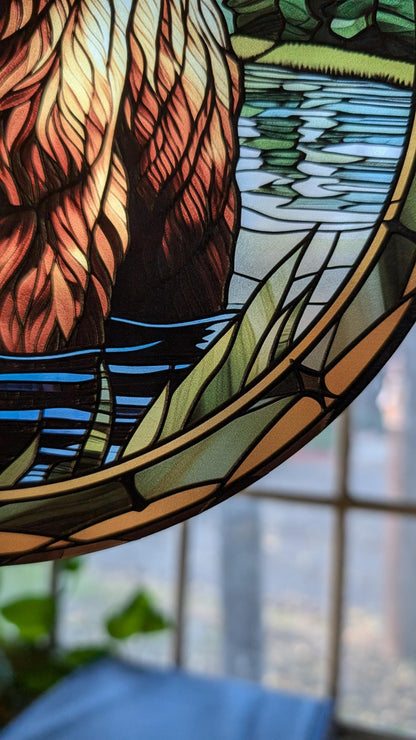 Grizzly Bear: Stained Glass Style Window Hanging