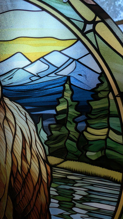 Grizzly Bear: Stained Glass Style Window Hanging