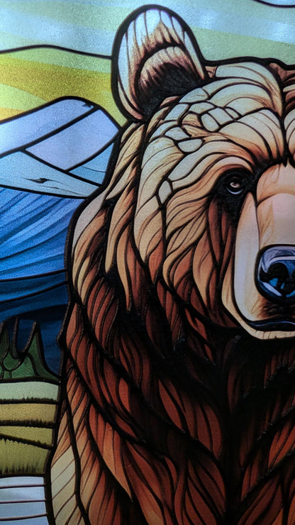 Grizzly Bear: Stained Glass Style Window Hanging