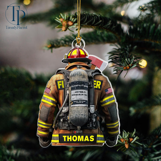 Firefighter Ornament, Firefighter Uniform 2D Acrylic Flat Ornament Not 3D, Firefighter Team Gift, Gift for Fireman Dad Papa Firefighter Gift