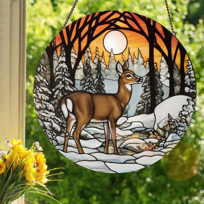 Snowy Doe: Stained Glass Style Window Hanging