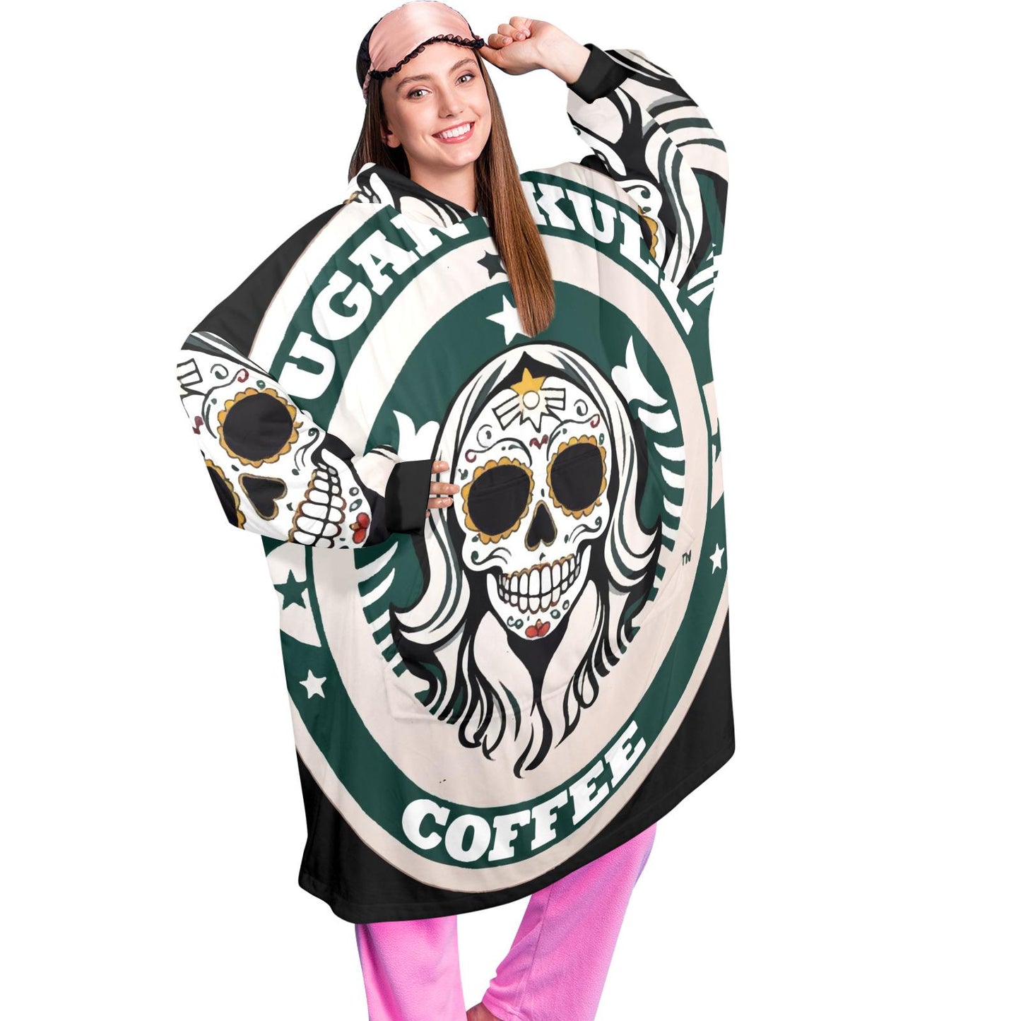 Sugar Skull Coffee Blanket Hoodie Día De Los Muertos Chicano