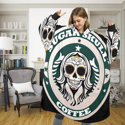 Sugar Skull Coffee Blanket Hoodie Día De Los Muertos Chicano