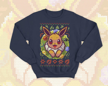 Eeveelution gamer Ugly Christmas - Cute and Kawaii sweatshirt gift - video game monster - Evolution stones - moon - sun - pixel art
