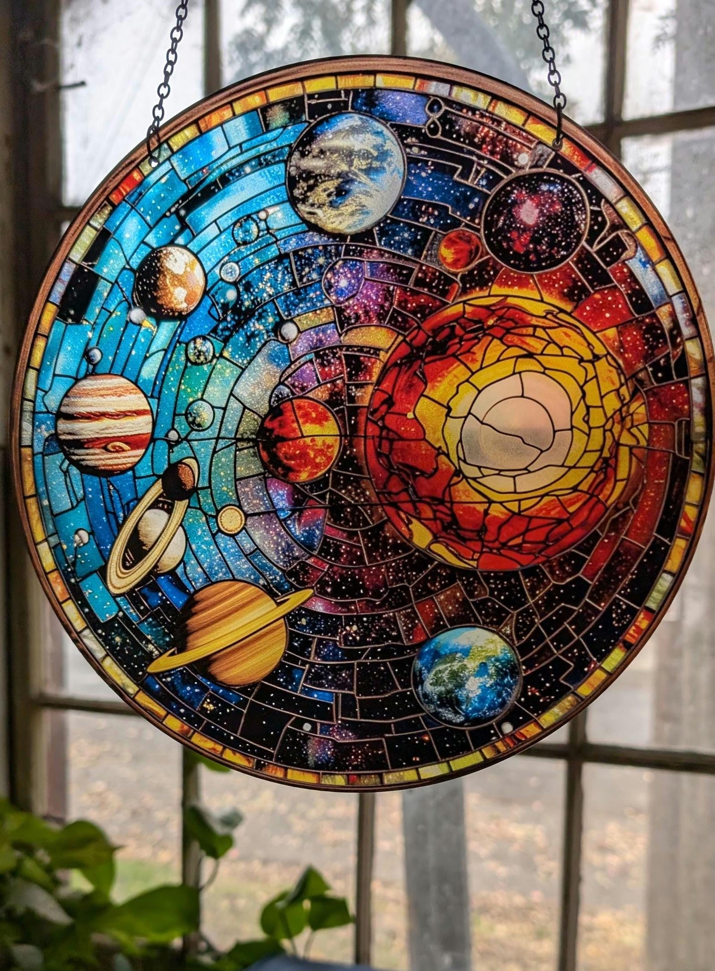The Solar System: Stained Glass Style Window Hanging Made With Real Glass