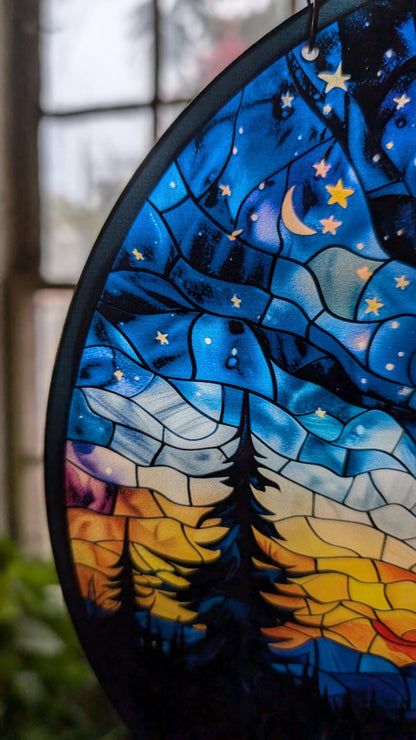 Starry Camp Fire: Stained Glass Style Window Hanging