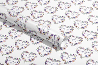 Personalised Wrapping Paper, Wedding, Gift Wrap, Your Names, Birthday, Flowers, Customised, Party, Engagement, Valentines, Anniversary