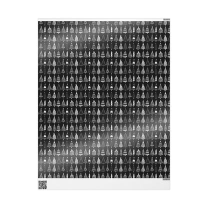 Black Tree Christmas Gift Wrapping Papers - Retro Christmas Gift wrap - Hand Drawn Classic Gift Wrap
