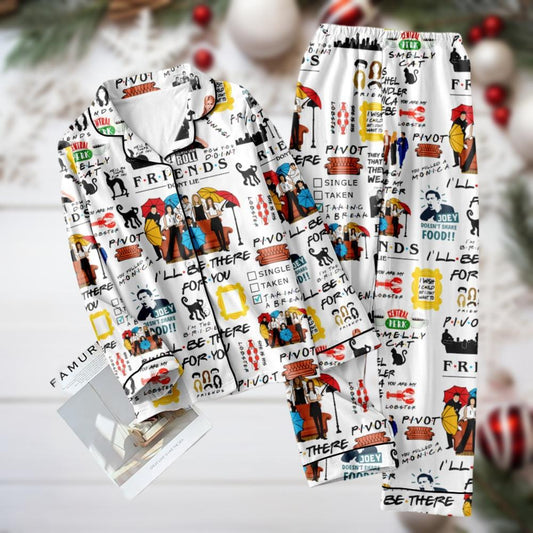 Friends Movie Pajamas Set, TV Show Gift, Chandler Bing Pajamas, Central Perk Holiday Pjs, Gift For Friends, Pajamas For Party