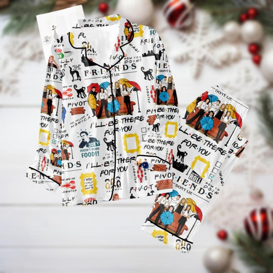 Friends Movie Pajamas Set, TV Show Gift, Chandler Bing Pajamas, Central Perk Holiday Pjs, Gift For Friends, Pajamas For Party