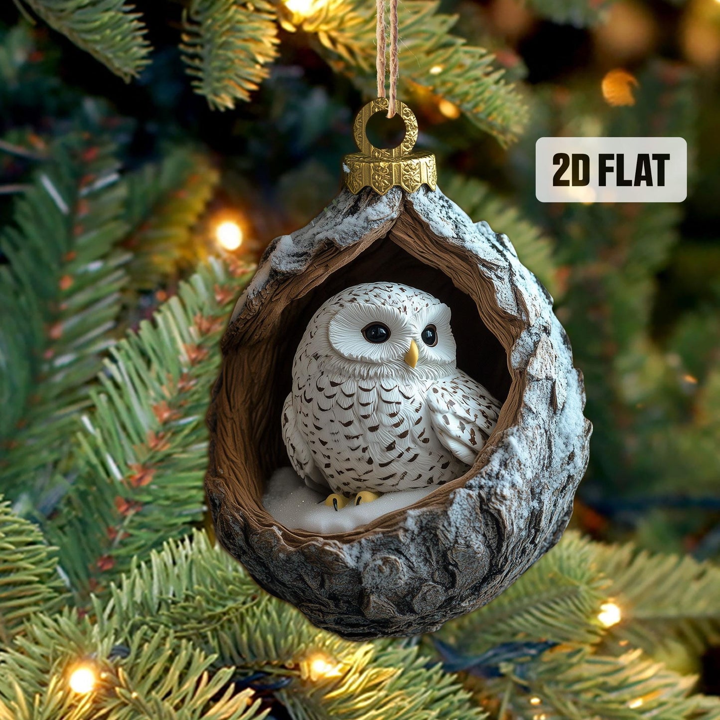 Owl 2D Flat Ornament, Snowy Owl Rearview Mirror Car Accessories, White Owl Christmas Ornament, Bird Ornament, Christmas Gift for Owl Lovers