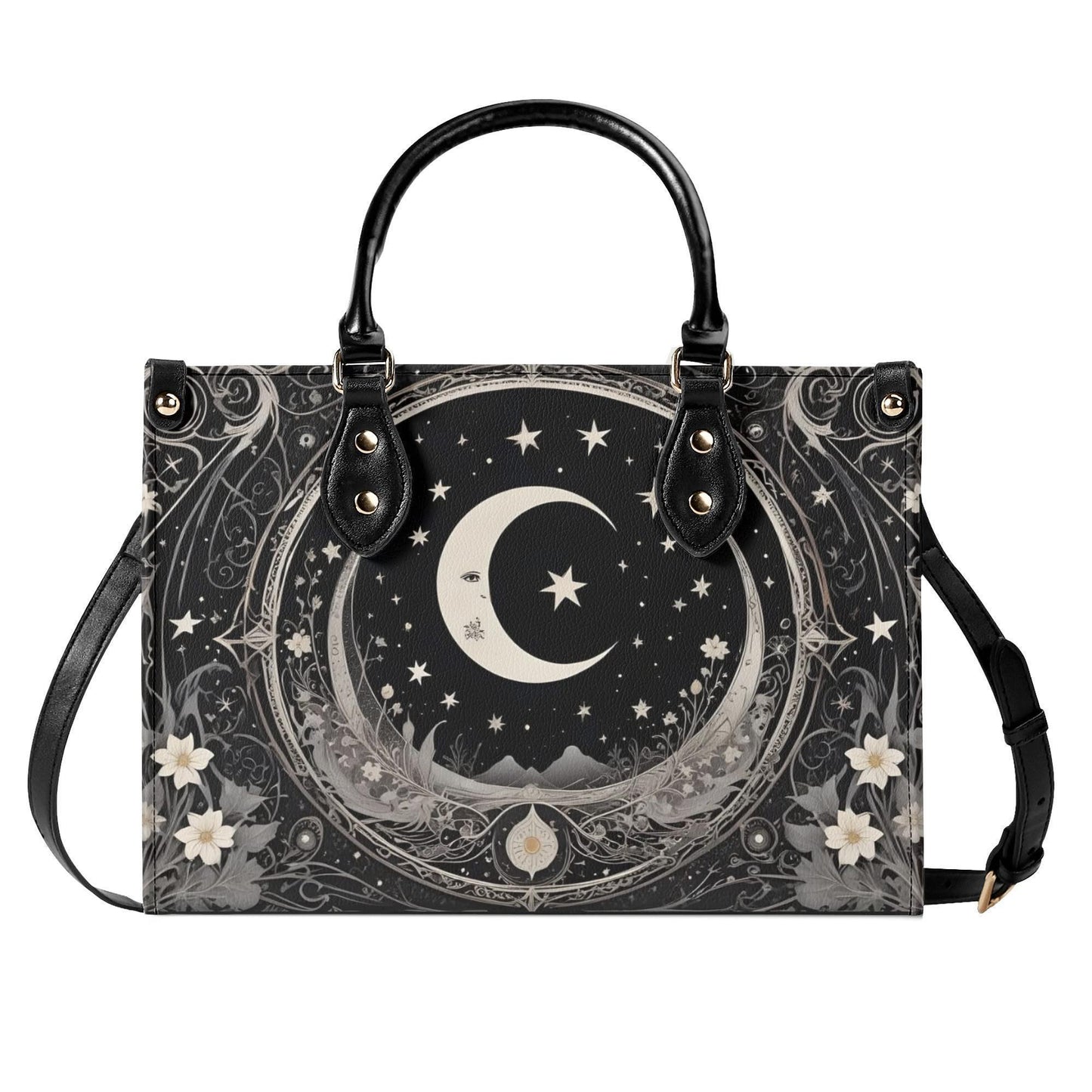 Black White Moon Bag Cute Crossbody Bag Unique Purse Cute Purse, Luxury Bag Vegan Leather Bags Printed Designer Bag
