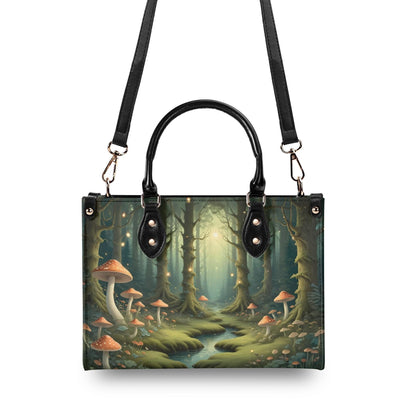 Sunlit Forest with Dappled Mushrooms Bag Cute Crossbody Bag Unique Purse Cute Purse, Luxury Bag Vegan Leather Bags Printed Designer Bag