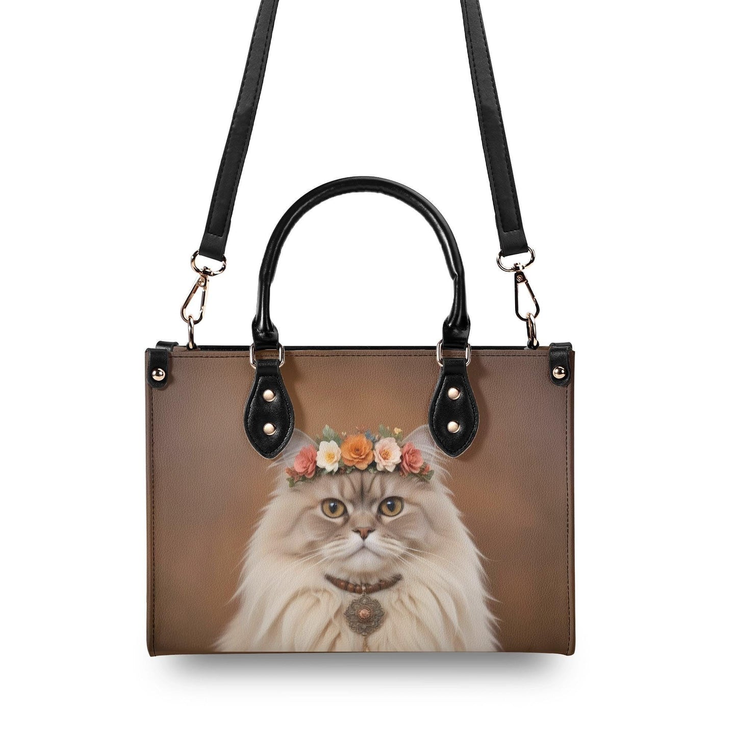 Bohemian Princess Cat Crossbody Bag - Nature-Inspired Vegan Leather Purse, Unique Gift for Cat Lovers