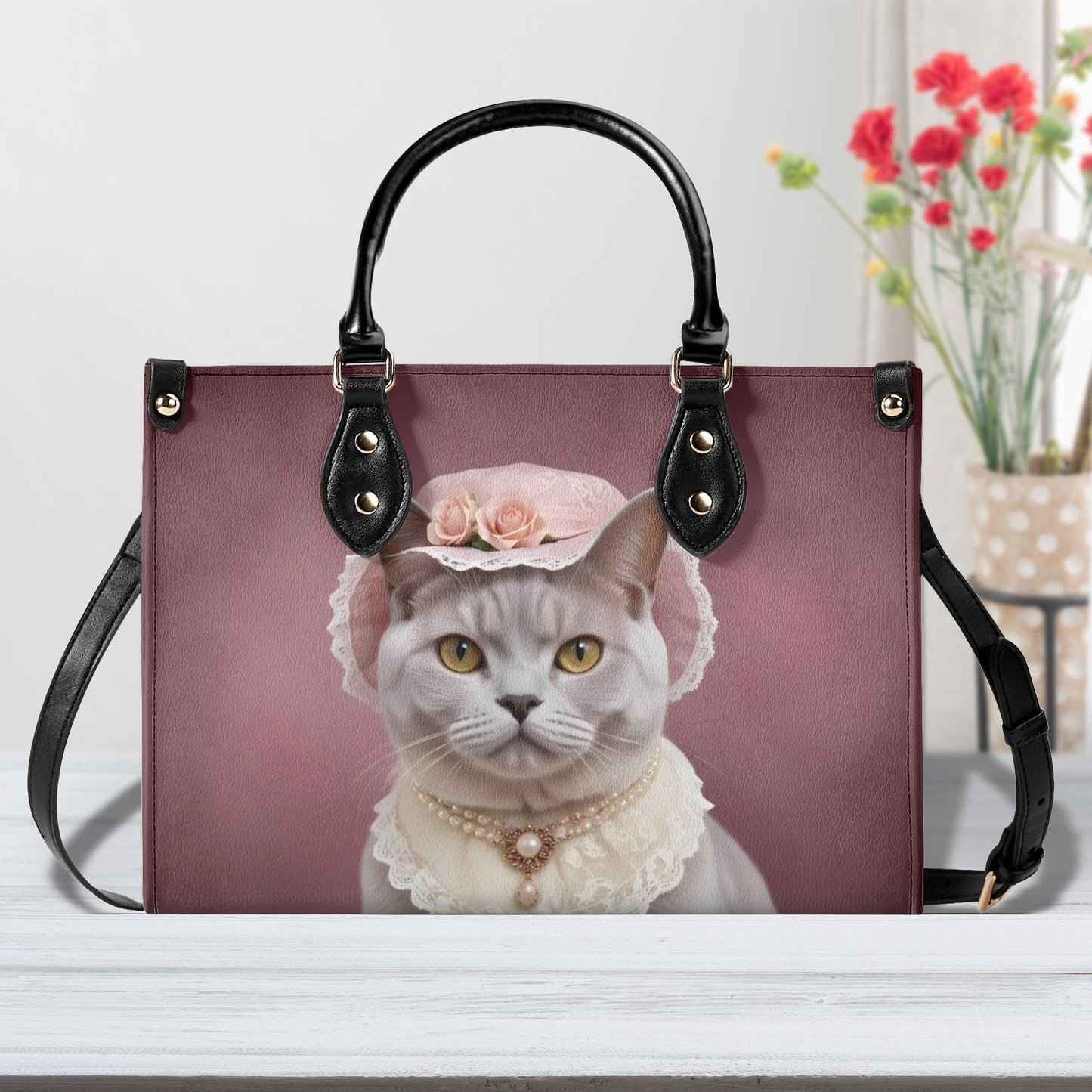 Victorian Lady Cat Bag Cute Crossbody Bag Unique Purse Cute Purse, Luxury Bag Vegan Leather Bags Printed Designer Bag