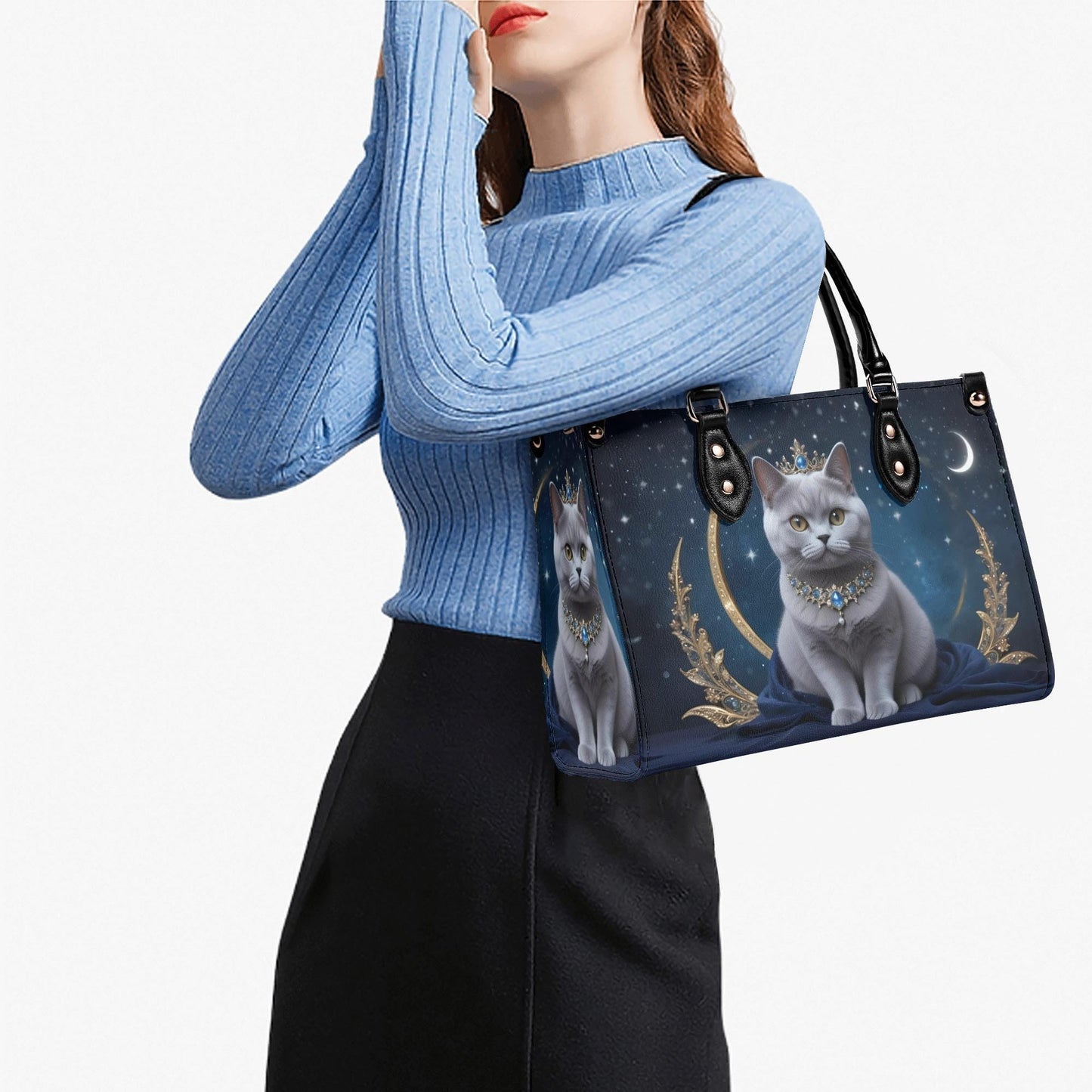 Astral Marquise Cat Crossbody Bag - Vegan Leather Designer Purse, Celestial Gift for Cat Lovers