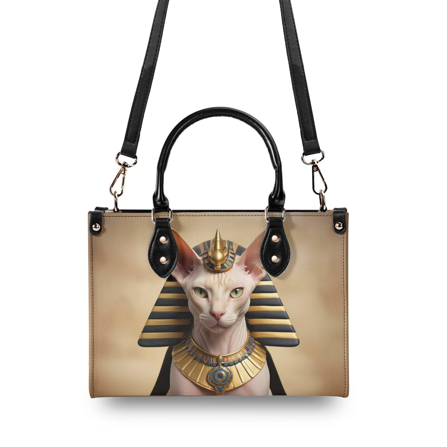 Pharaoh Egyptian Cat Crossbody Bag - Unique Designer Purse, Vegan Leather Gift for Cat Lovers