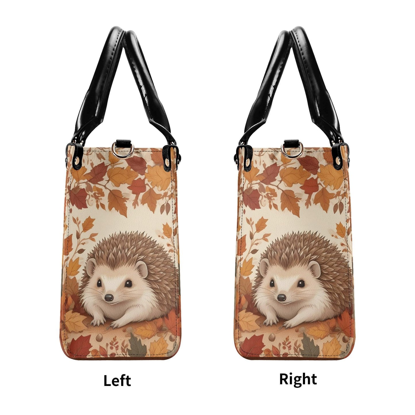 Little Hedgehog Crossbody Bag with Autumn Leaves - Nature-Inspired Vegan Leather Purse, Unique Gift for Women