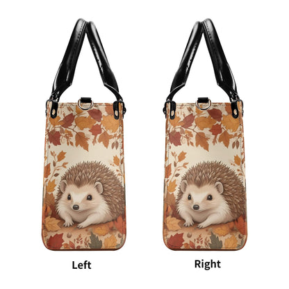 Little Hedgehog Crossbody Bag with Autumn Leaves - Nature-Inspired Vegan Leather Purse, Unique Gift for Women