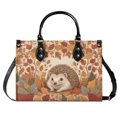 Little Hedgehog Crossbody Bag with Autumn Leaves - Nature-Inspired Vegan Leather Purse, Unique Gift for Women